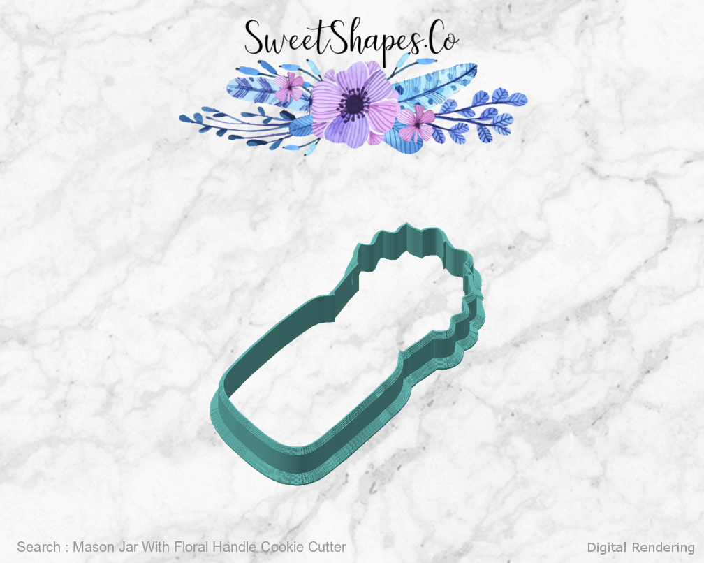 Mason Jar With Floral Handle Cookie Cutter — angled front view