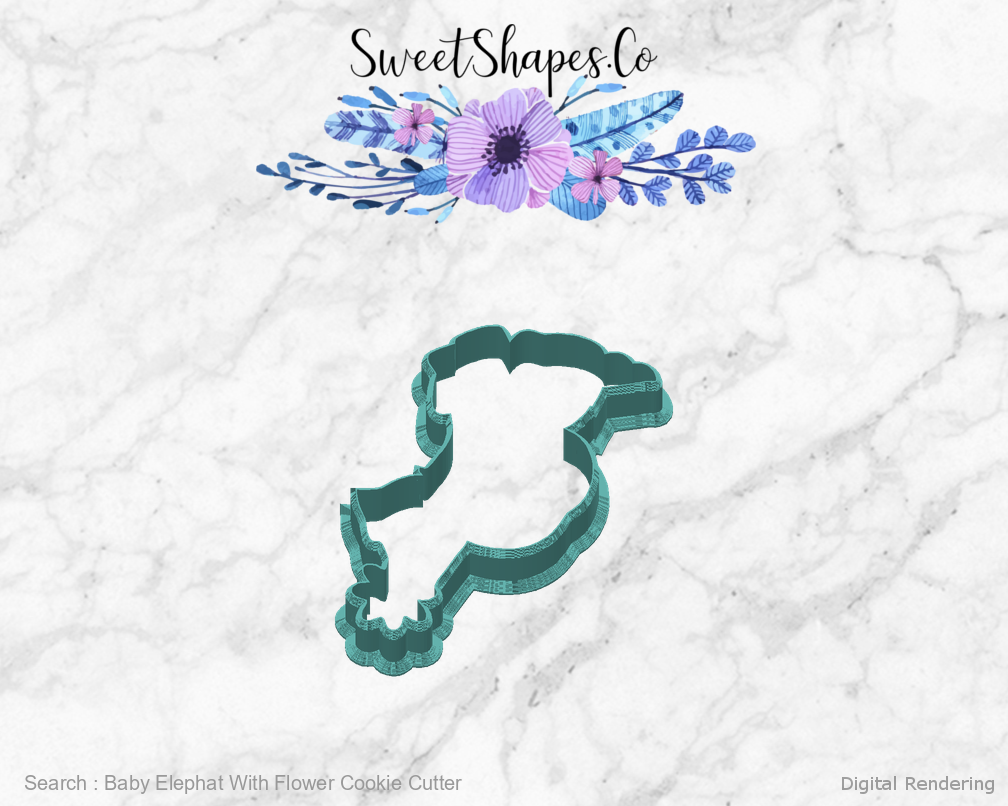 Baby Elephat With Flower Cookie Cutter — back view
