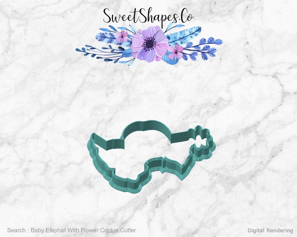 Baby Elephat With Flower Cookie Cutter — angled front view