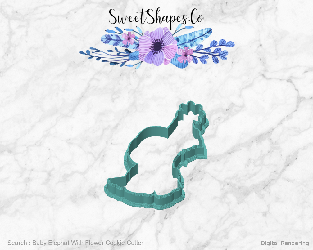 Baby Elephat With Flower Cookie Cutter — front view