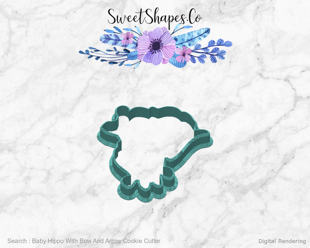Baby Hippo With Bow And Arrow Cookie Cutter — back view