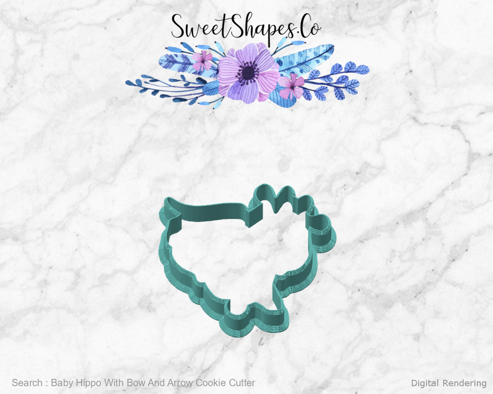 Baby Hippo With Bow And Arrow Cookie Cutter — angled front view