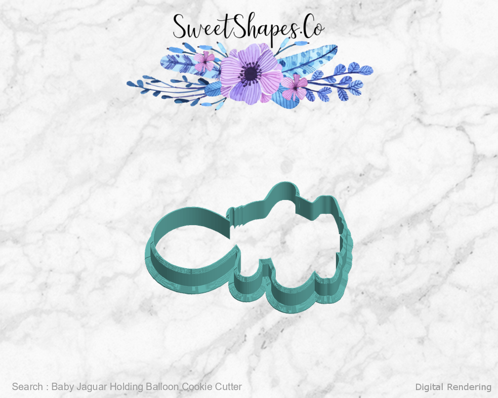 Baby Jaguar Holding Balloon Cookie Cutter — left view