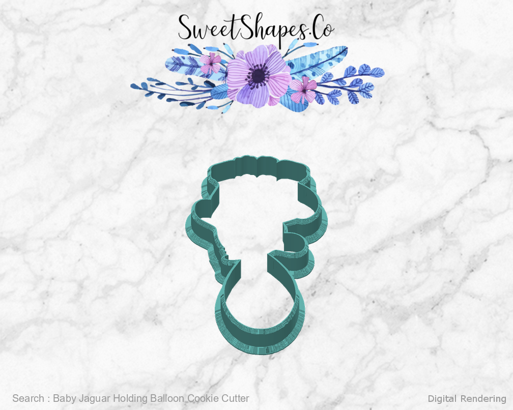 Baby Jaguar Holding Balloon Cookie Cutter — back view