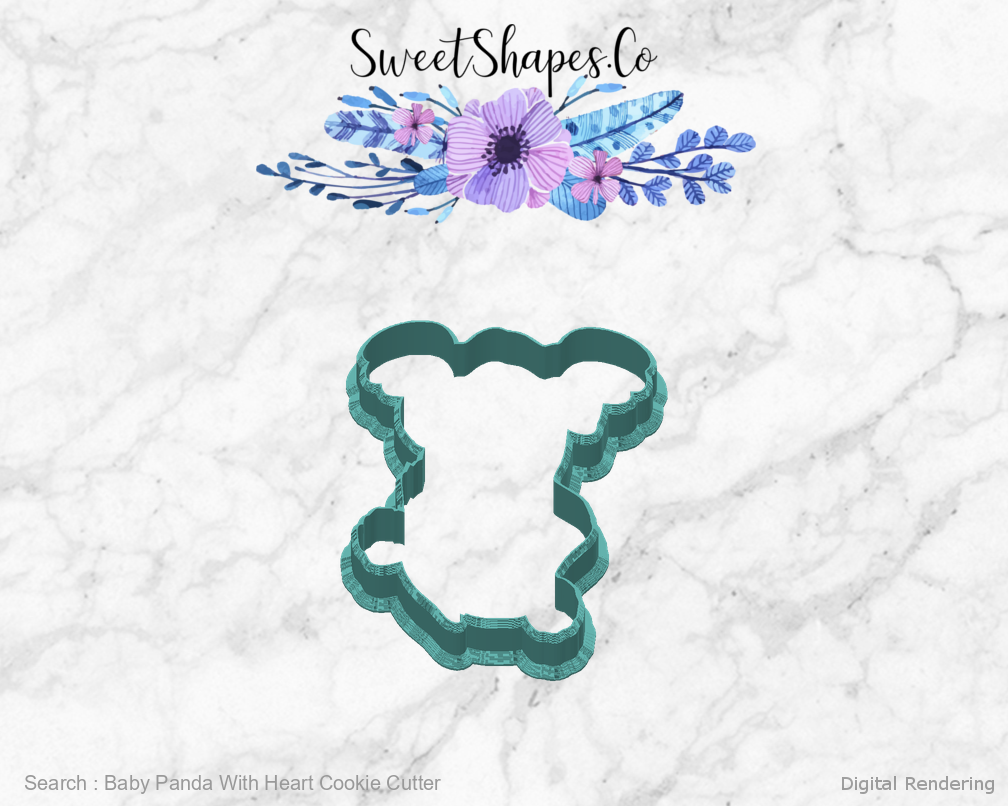 Baby Panda With Heart Cookie Cutter — back view