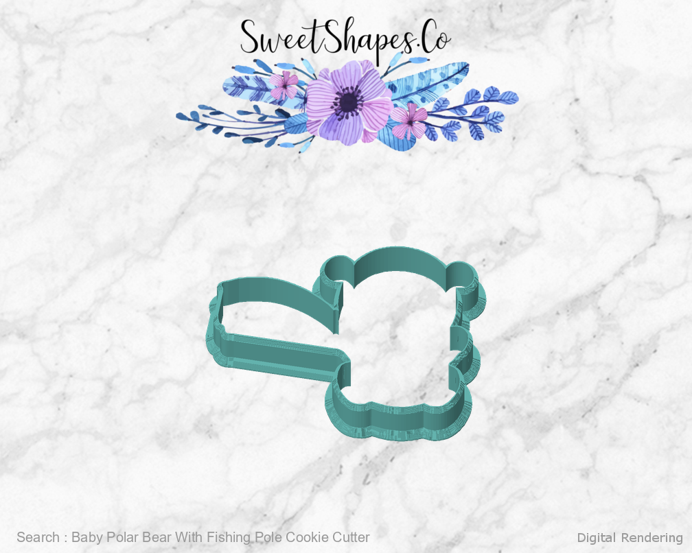 Baby Polar Bear With Fishing Pole Cookie Cutter — front view