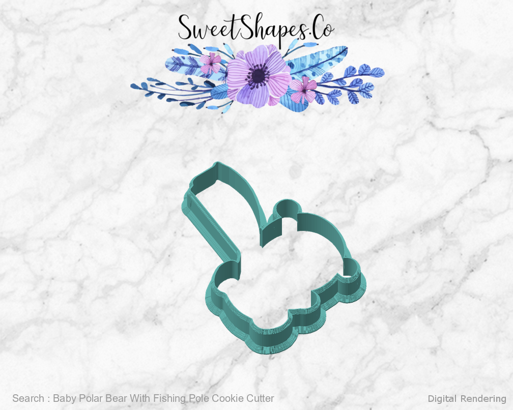 Baby Polar Bear With Fishing Pole Cookie Cutter — angled front view