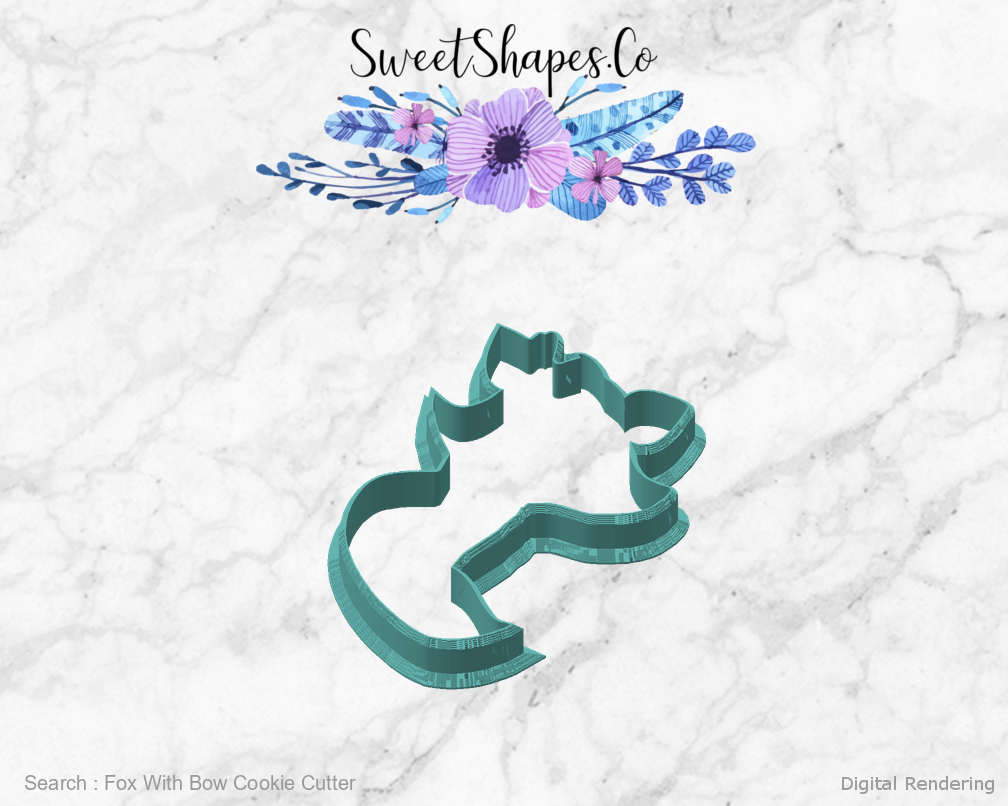 Fox With Bow Cookie Cutter — angled front view