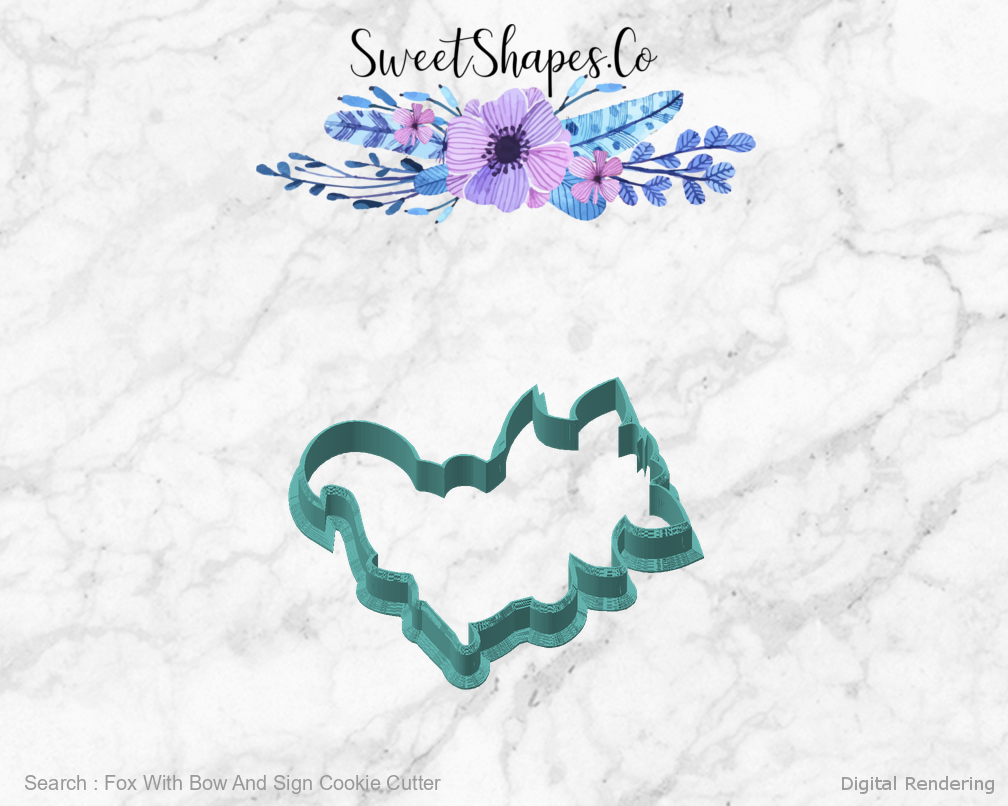 Fox With Bow And Sign Cookie Cutter — angled front view