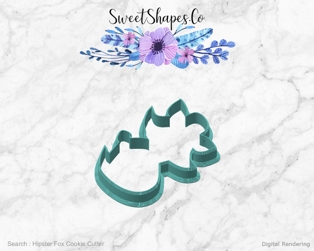 Hipster Fox Cookie Cutter — angled front view