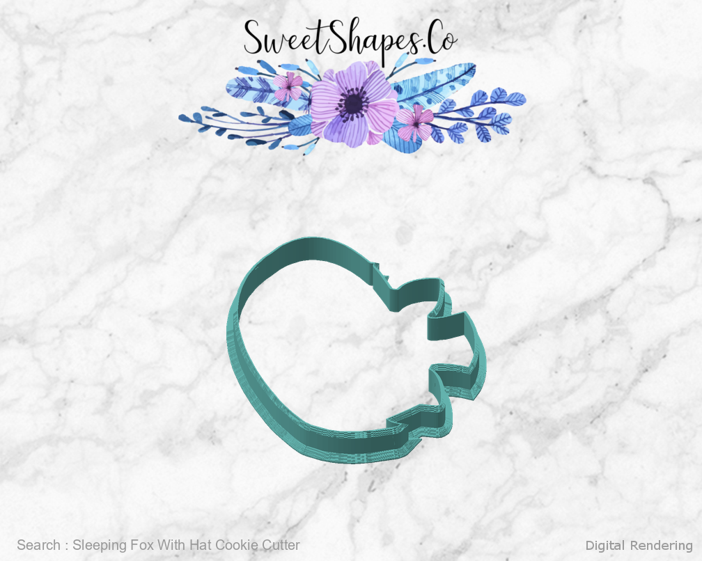 Sleeping Fox With Hat Cookie Cutter — angled front view