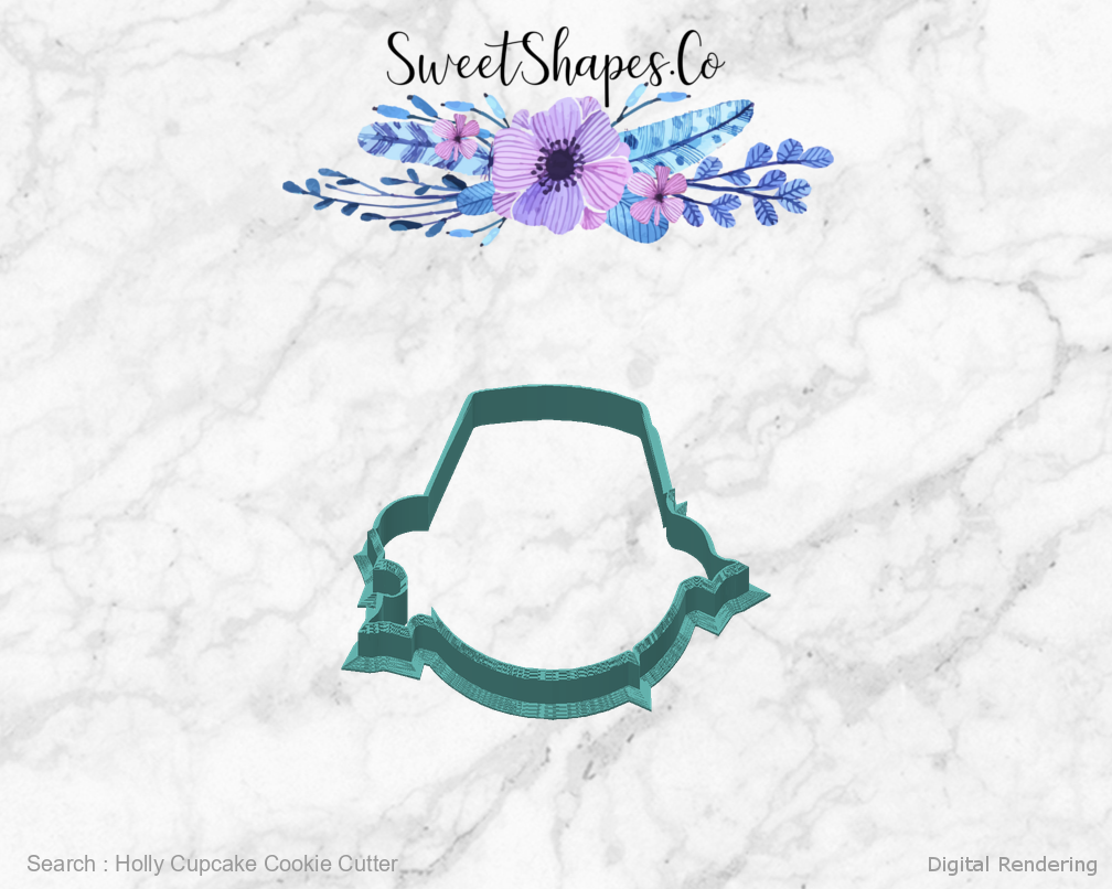 Holly Cupcake Cookie Cutter — back view