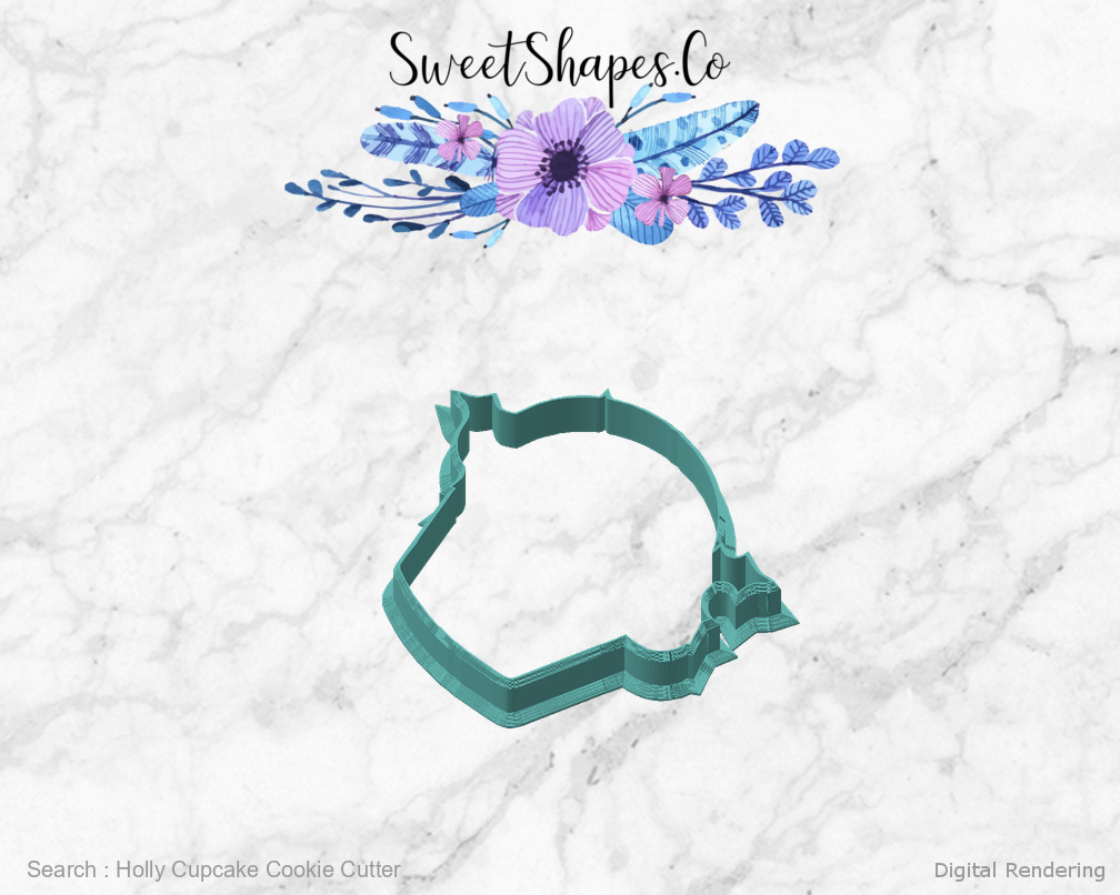 Holly Cupcake Cookie Cutter — angled front view