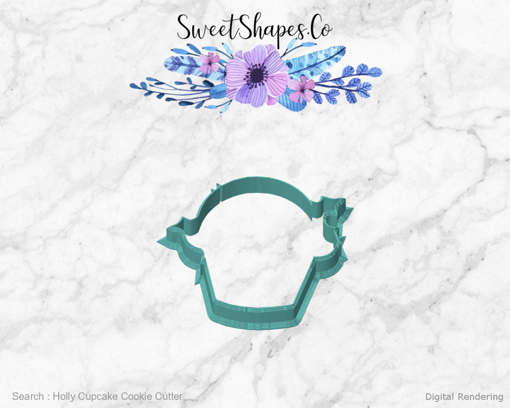 Holly Cupcake Cookie Cutter — front view