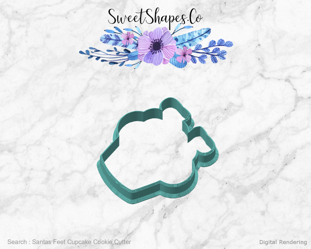 Santas Feet Cupcake Cookie Cutter — angled front view