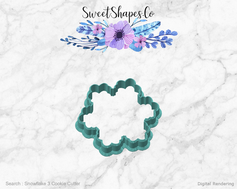 Snowflake 3 Cookie Cutter — angled front view
