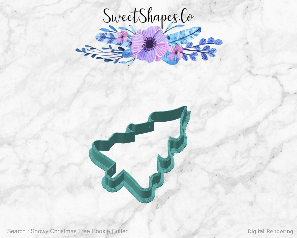 Snowy Christmas Tree Cookie Cutter — angled front view