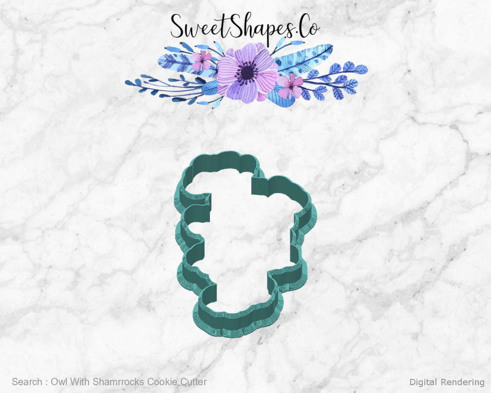 Owl With Shamrrocks Cookie Cutter — back view