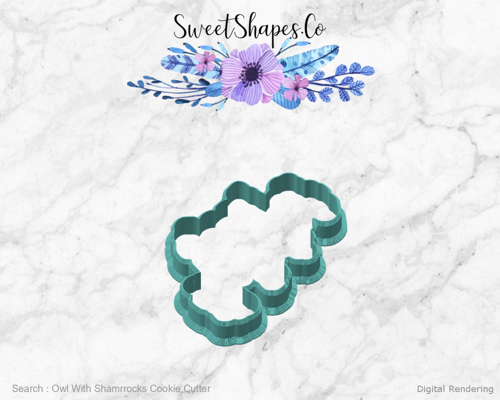 Owl With Shamrrocks Cookie Cutter — angled front view