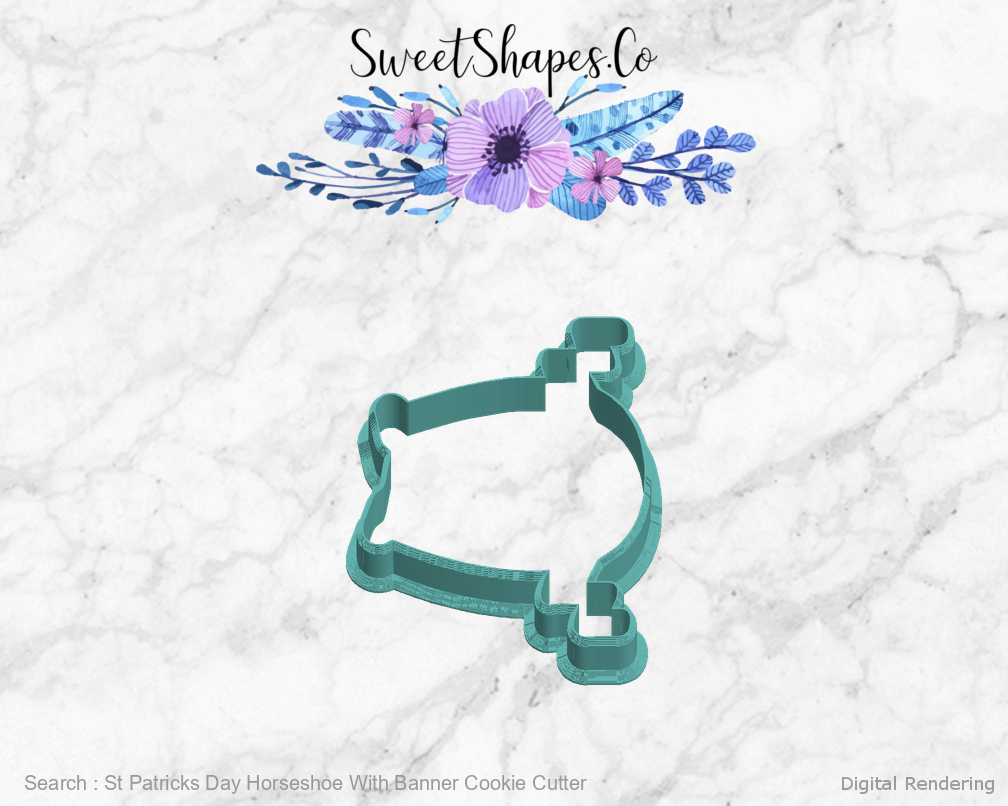 St Patricks Day Horseshoe With Banner Cookie Cutter — left view