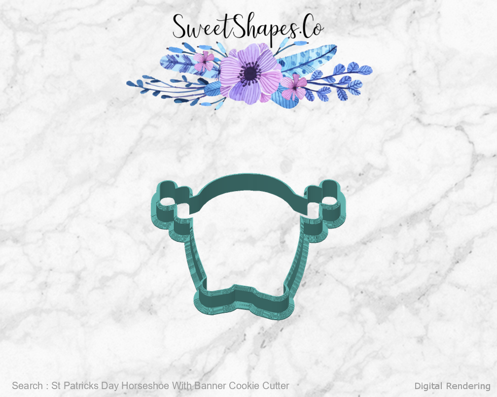 St Patricks Day Horseshoe With Banner Cookie Cutter — back view