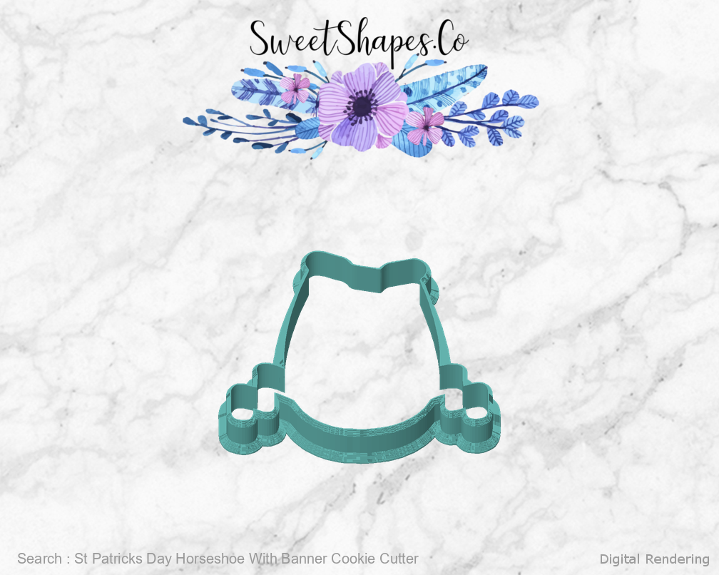 St Patricks Day Horseshoe With Banner Cookie Cutter — front view