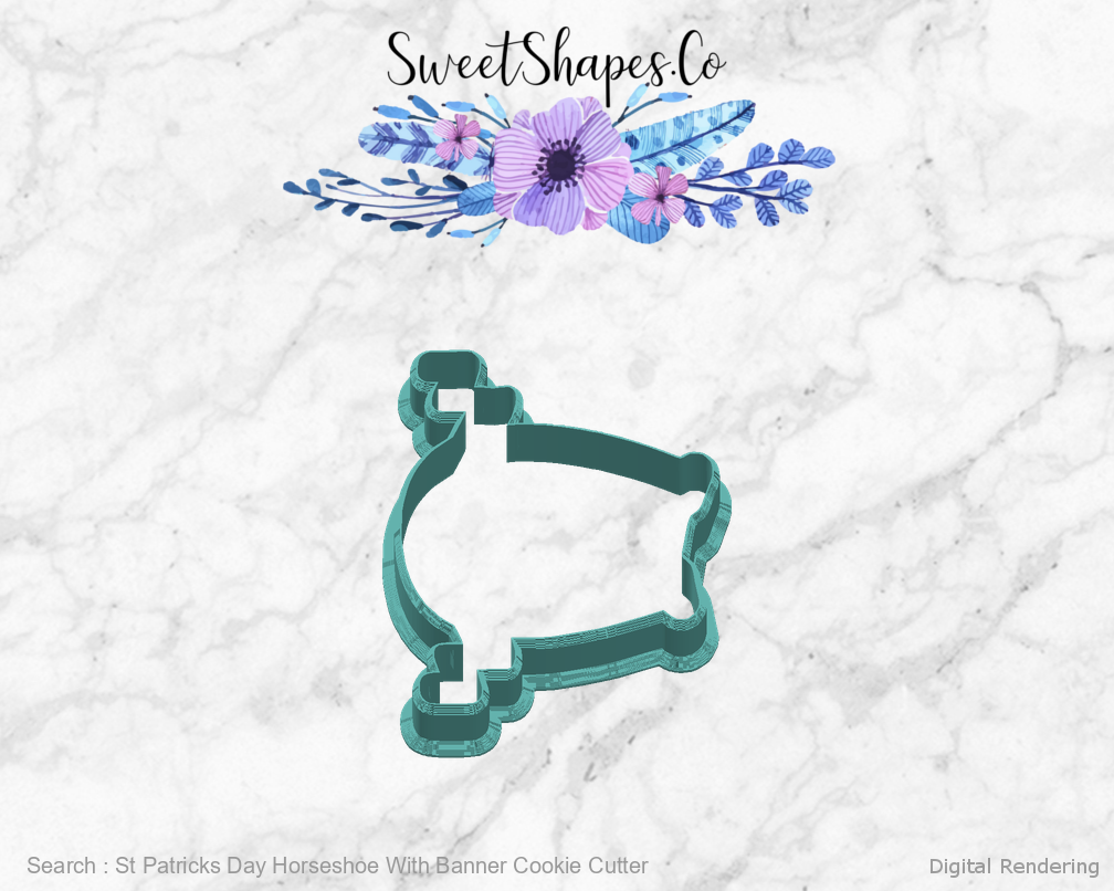 St Patricks Day Horseshoe With Banner Cookie Cutter — right view