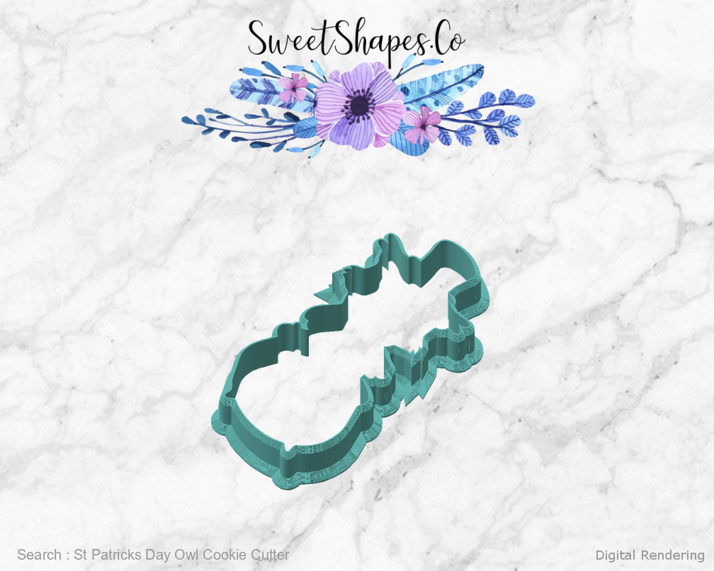 St Patricks Day Owl Cookie Cutter — angled front view