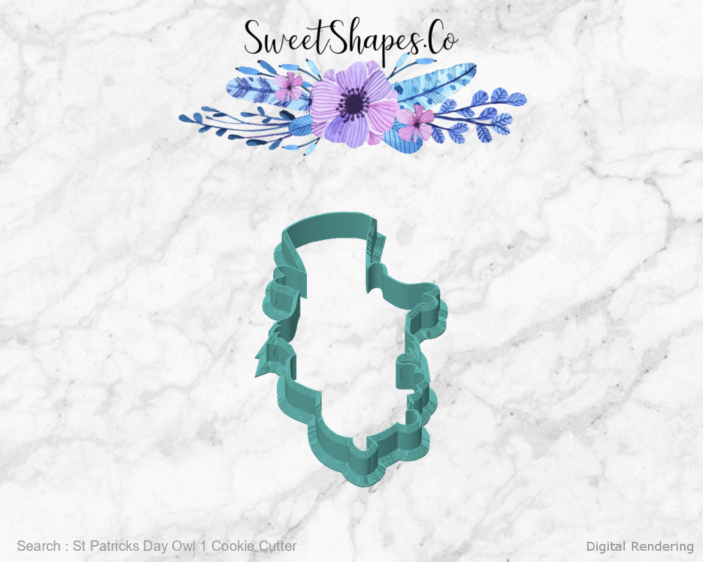 St Patricks Day Owl 1 Cookie Cutter — front view