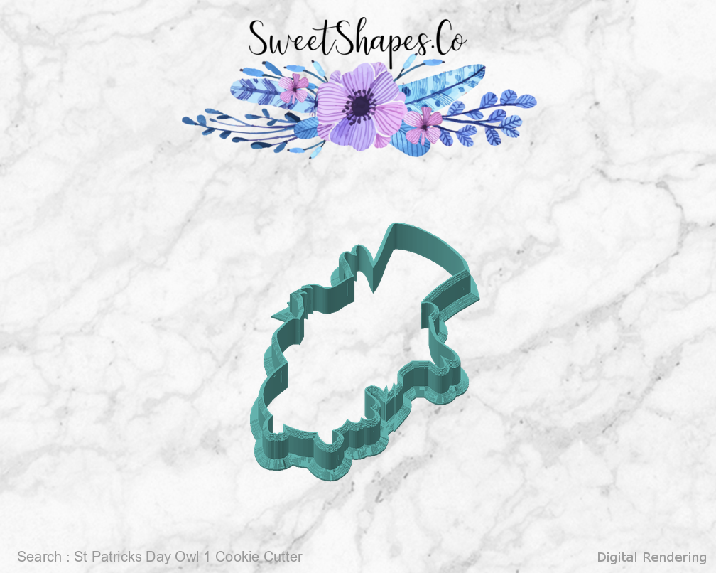 St Patricks Day Owl 1 Cookie Cutter — angled front view