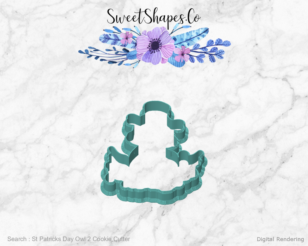 St Patricks Day Owl 2 Cookie Cutter — front view