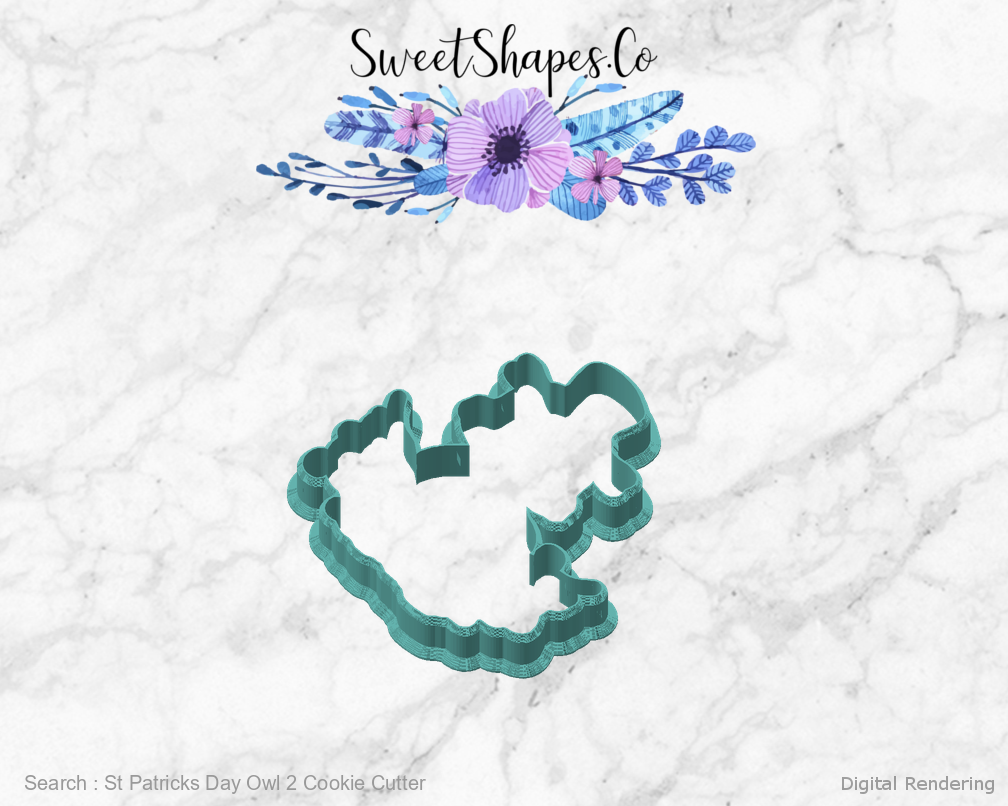 St Patricks Day Owl 2 Cookie Cutter — angled front view