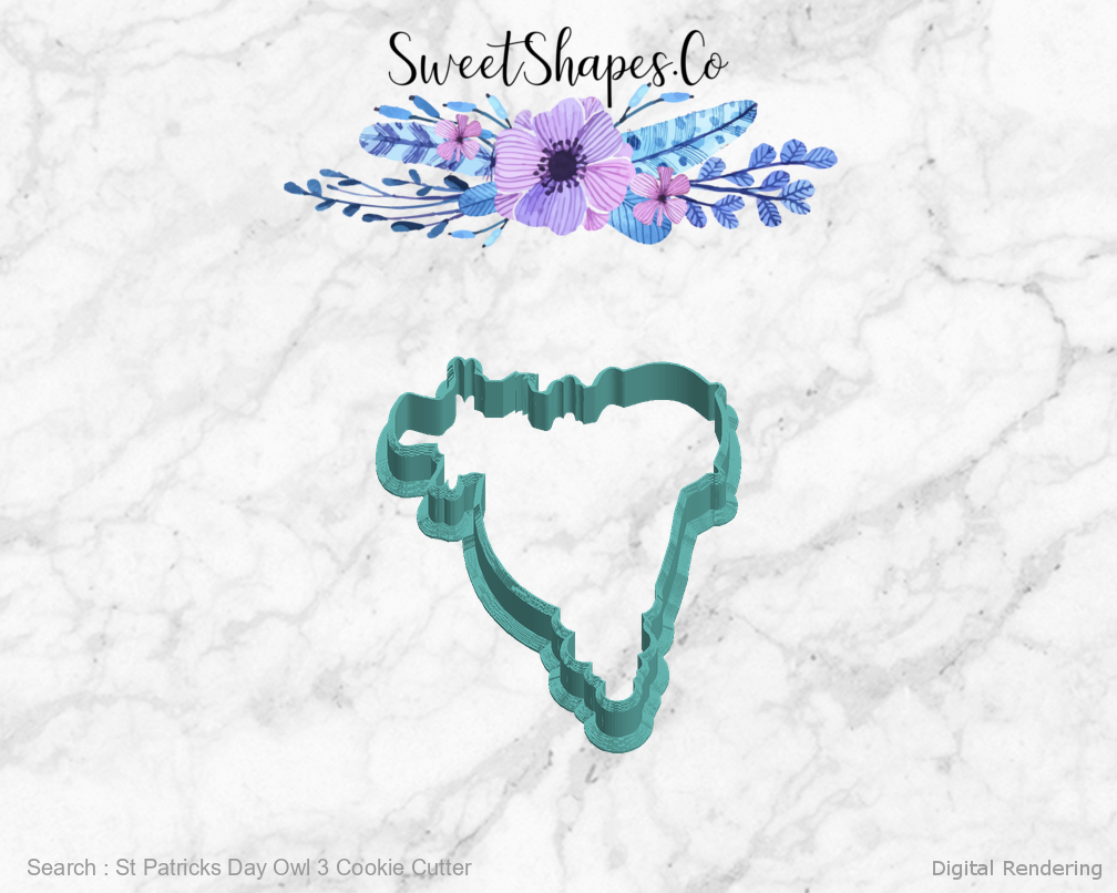St Patricks Day Owl 3 Cookie Cutter — left view