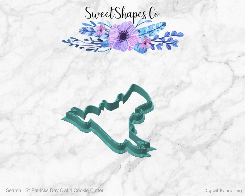 St Patricks Day Owl 4 Cookie Cutter — angled front view