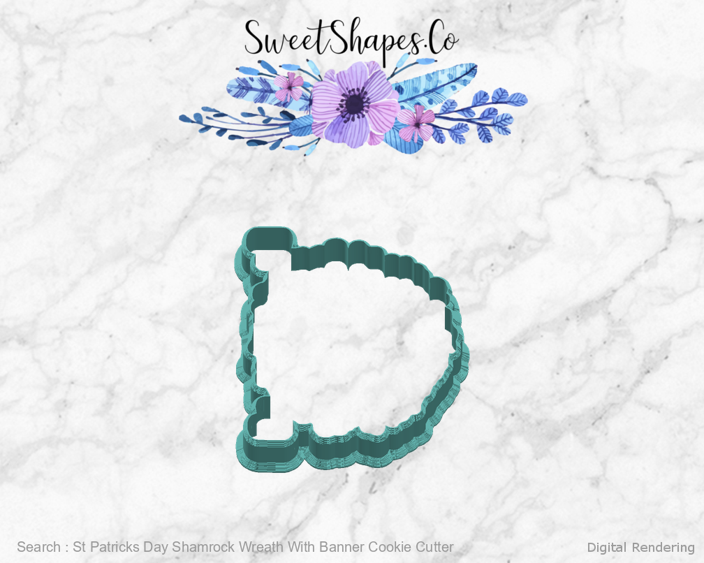 St Patricks Day Shamrock Wreath With Banner Cookie Cutter — right view