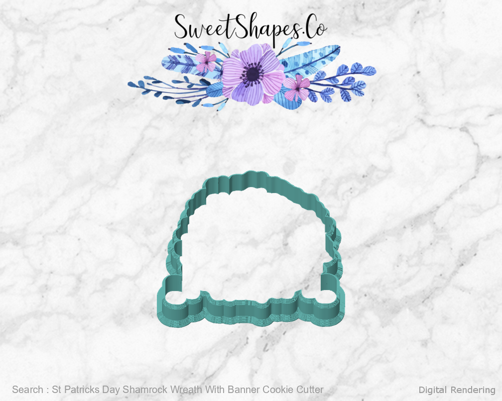 St Patricks Day Shamrock Wreath With Banner Cookie Cutter — front view