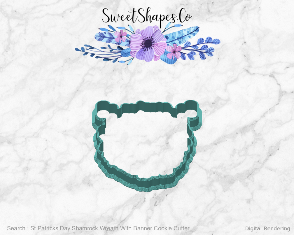 St Patricks Day Shamrock Wreath With Banner Cookie Cutter — back view