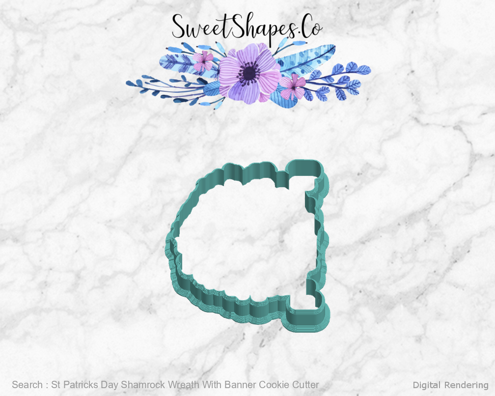 St Patricks Day Shamrock Wreath With Banner Cookie Cutter — left view
