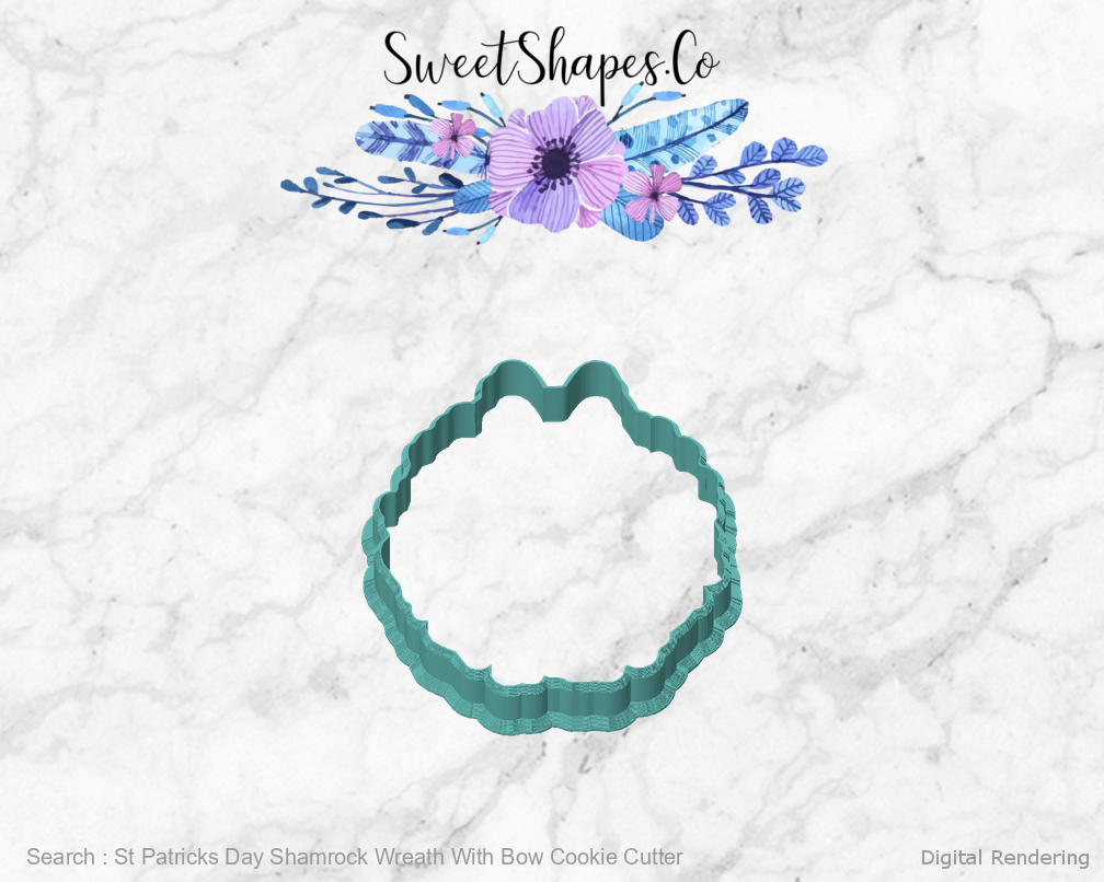 St Patricks Day Shamrock Wreath With Bow Cookie Cutter — front view