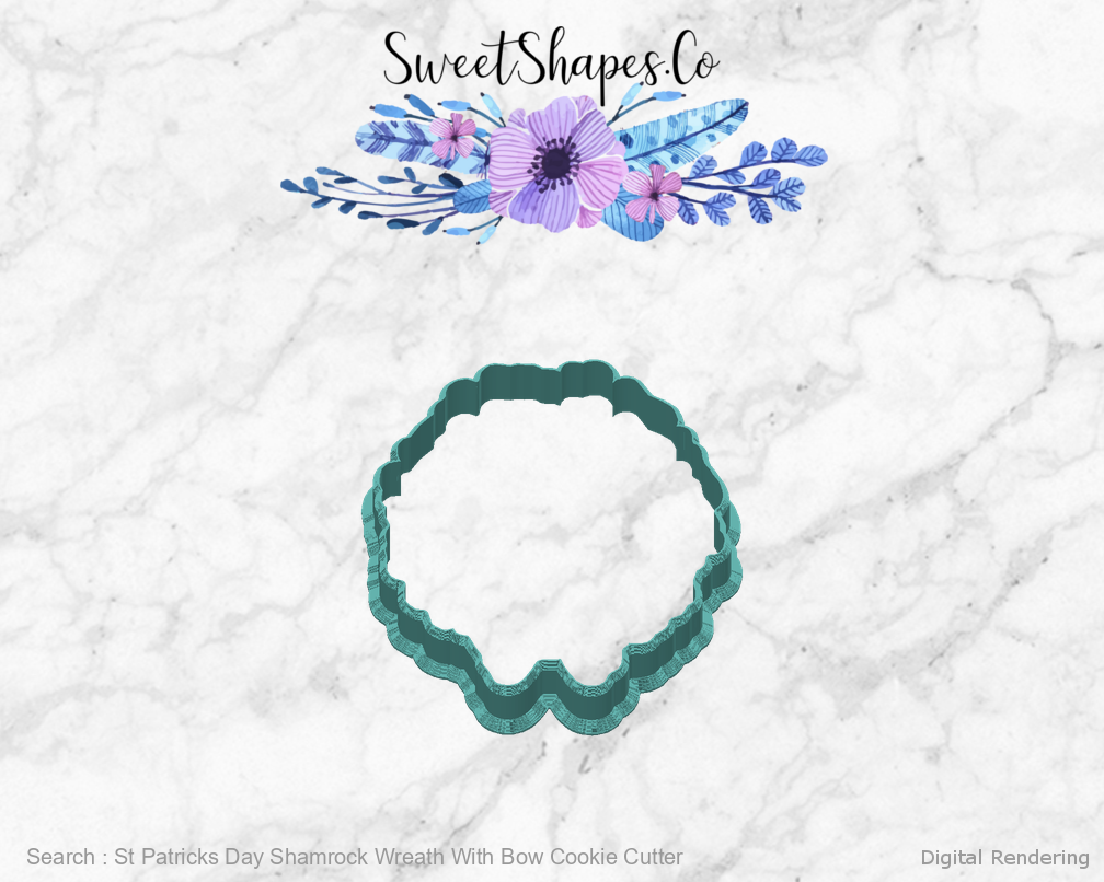 St Patricks Day Shamrock Wreath With Bow Cookie Cutter — back view