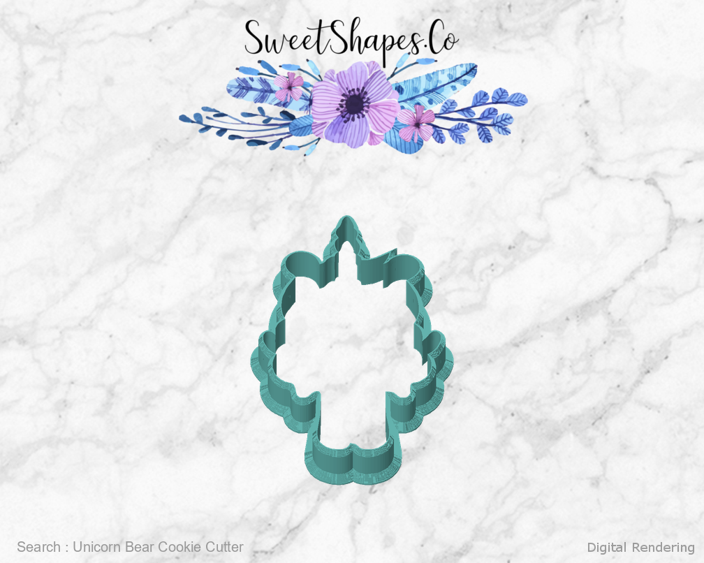 Unicorn Bear Cookie Cutter — front view