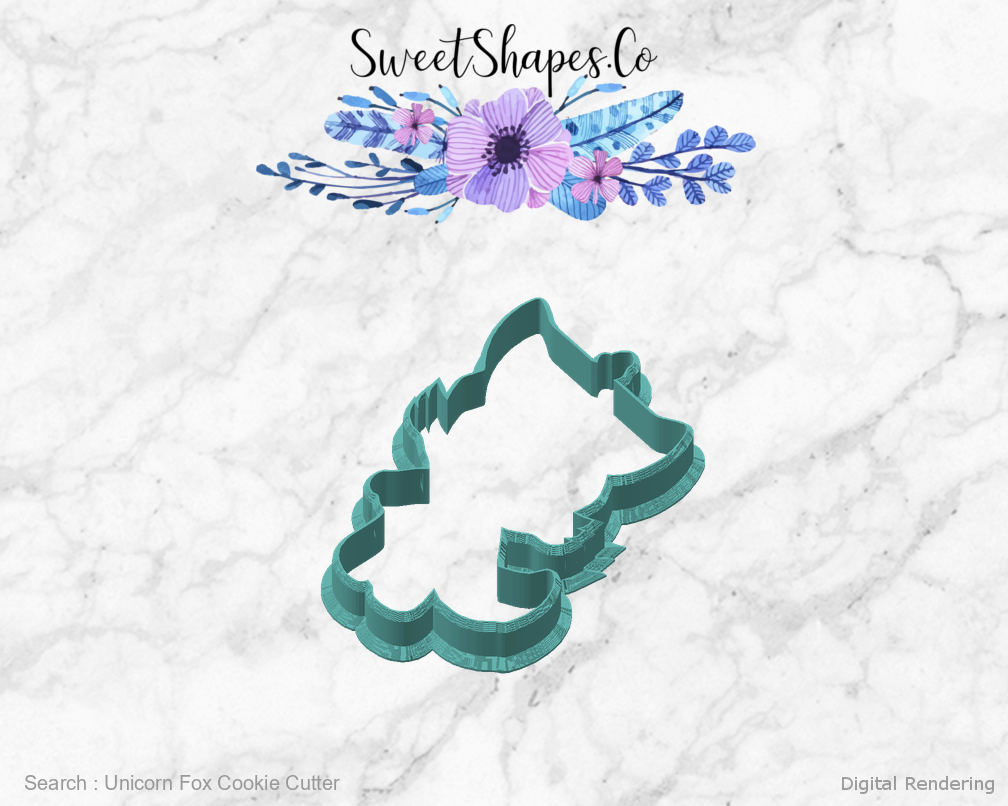Unicorn Fox Cookie Cutter — angled front view