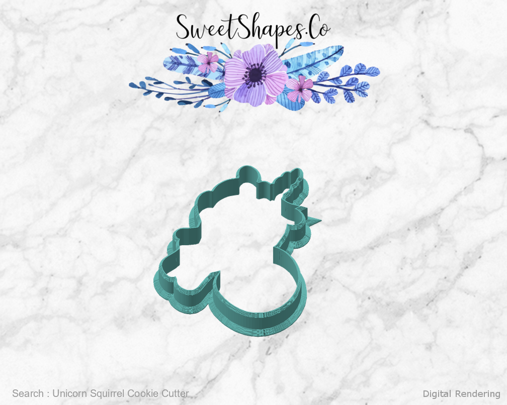 Unicorn Squirrel Cookie Cutter — angled front view