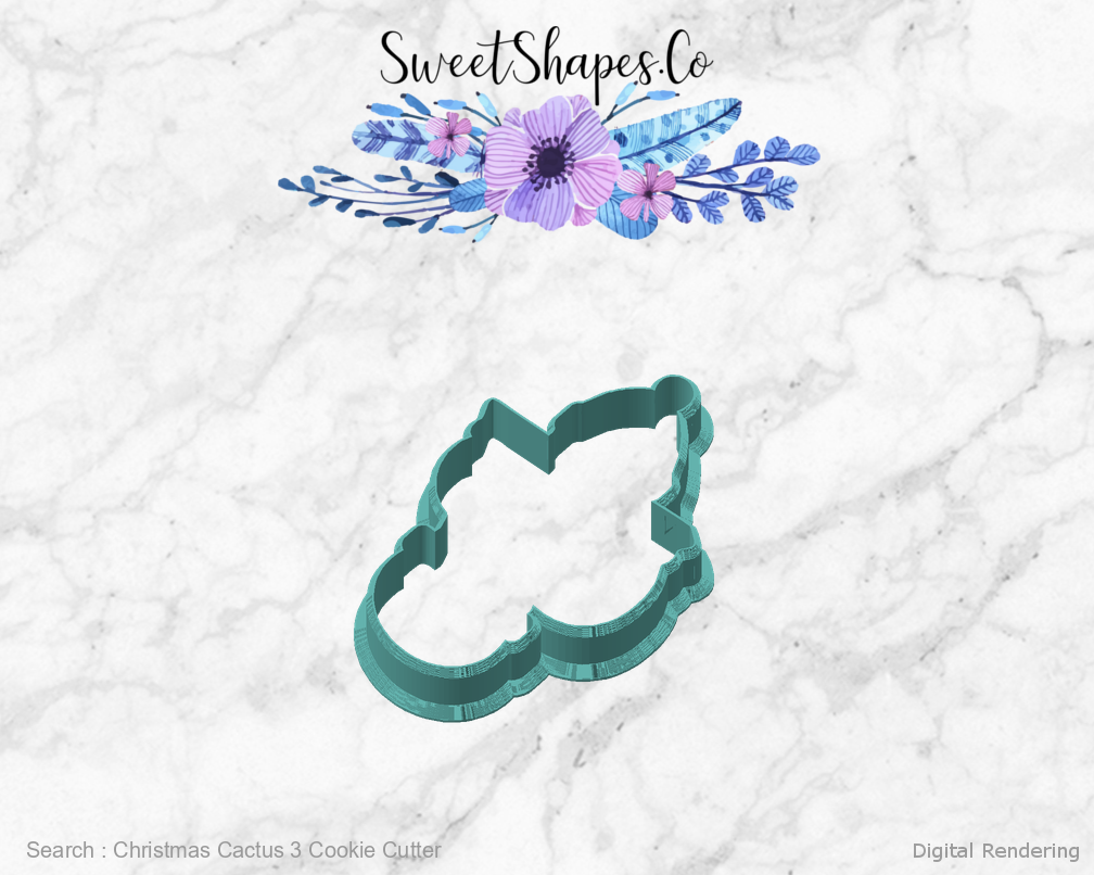 Christmas Cactus 3 Cookie Cutter — angled front view