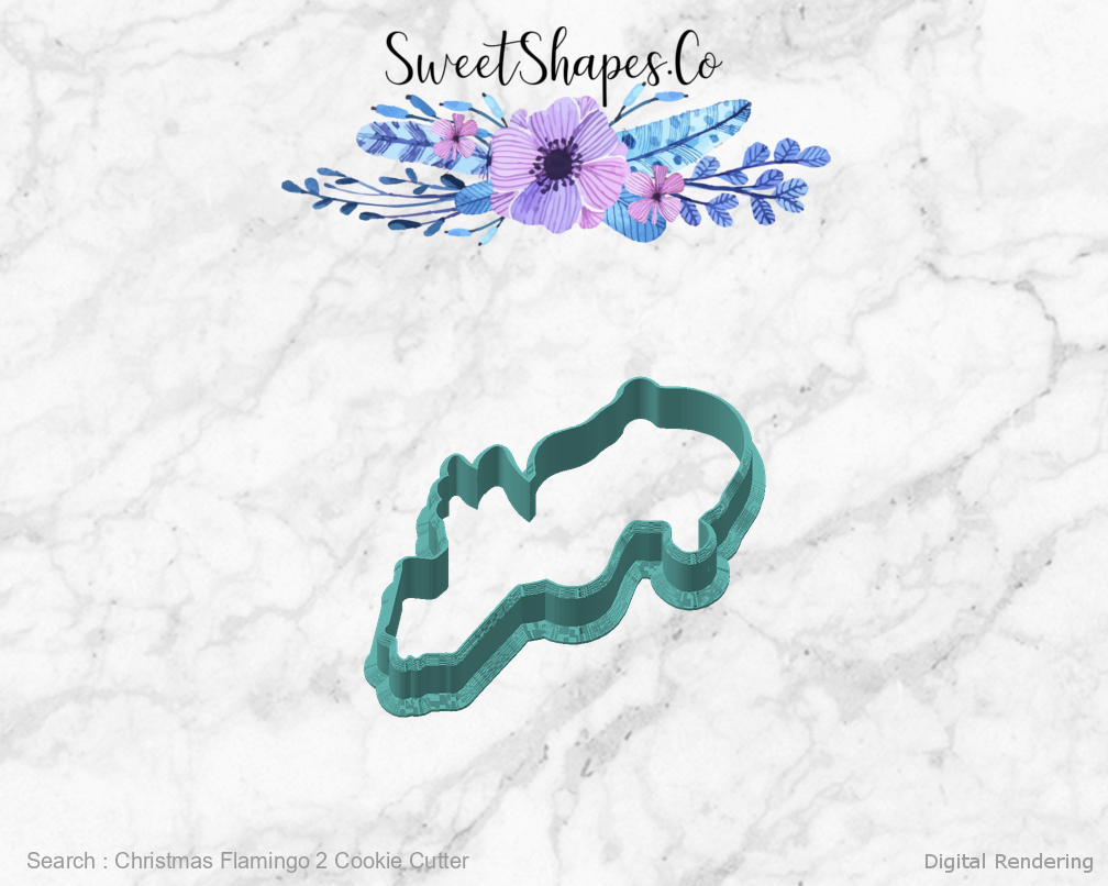 Christmas Flamingo 2 Cookie Cutter — angled front view