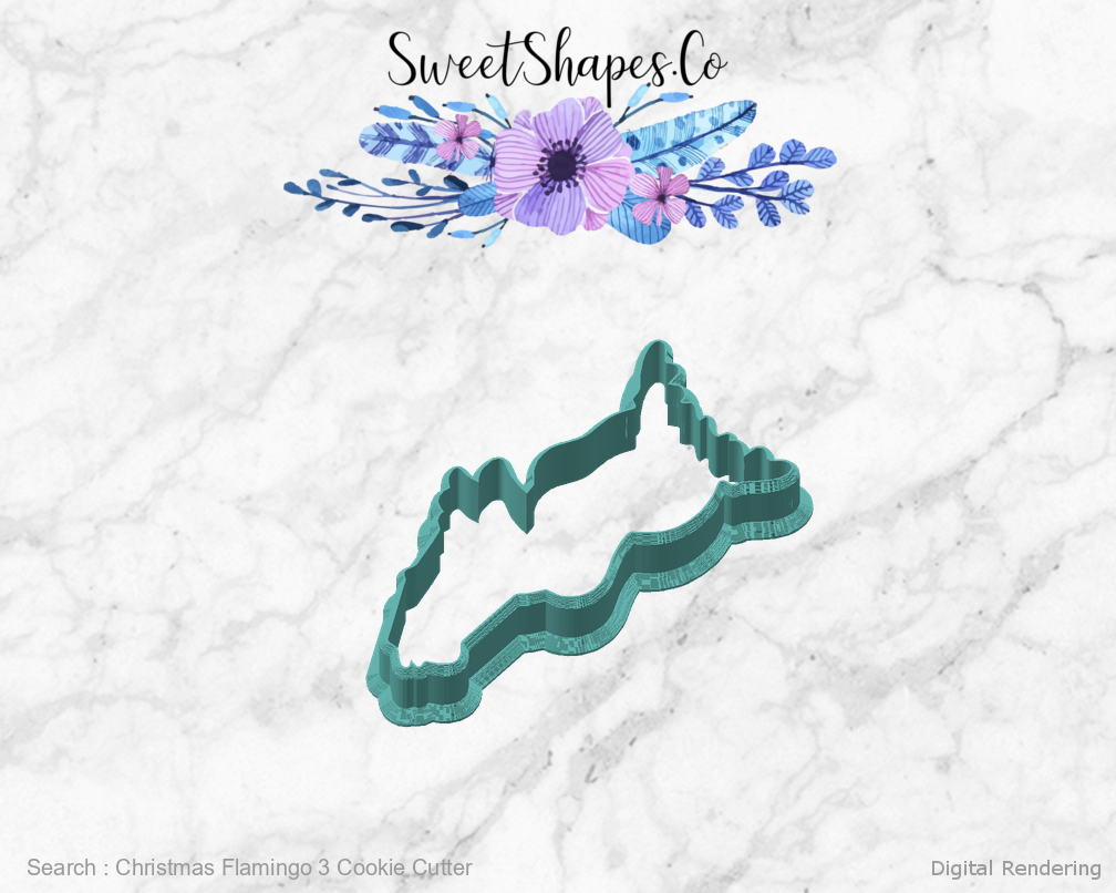 Christmas Flamingo 3 Cookie Cutter — angled front view