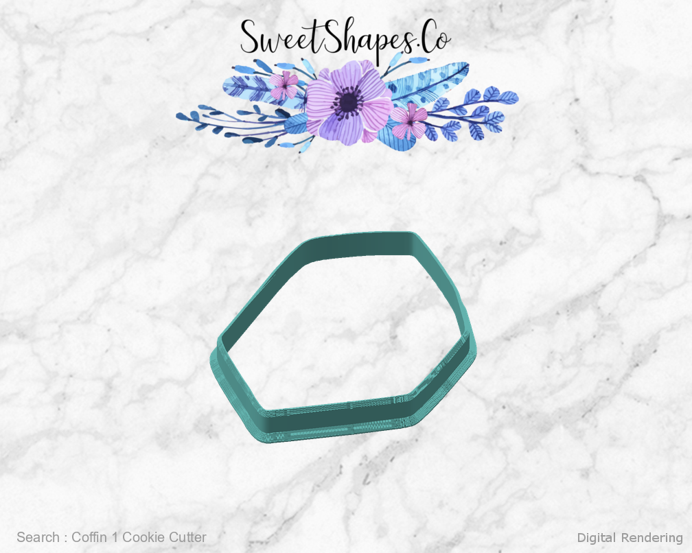 Coffin 1 Cookie Cutter — angled front view