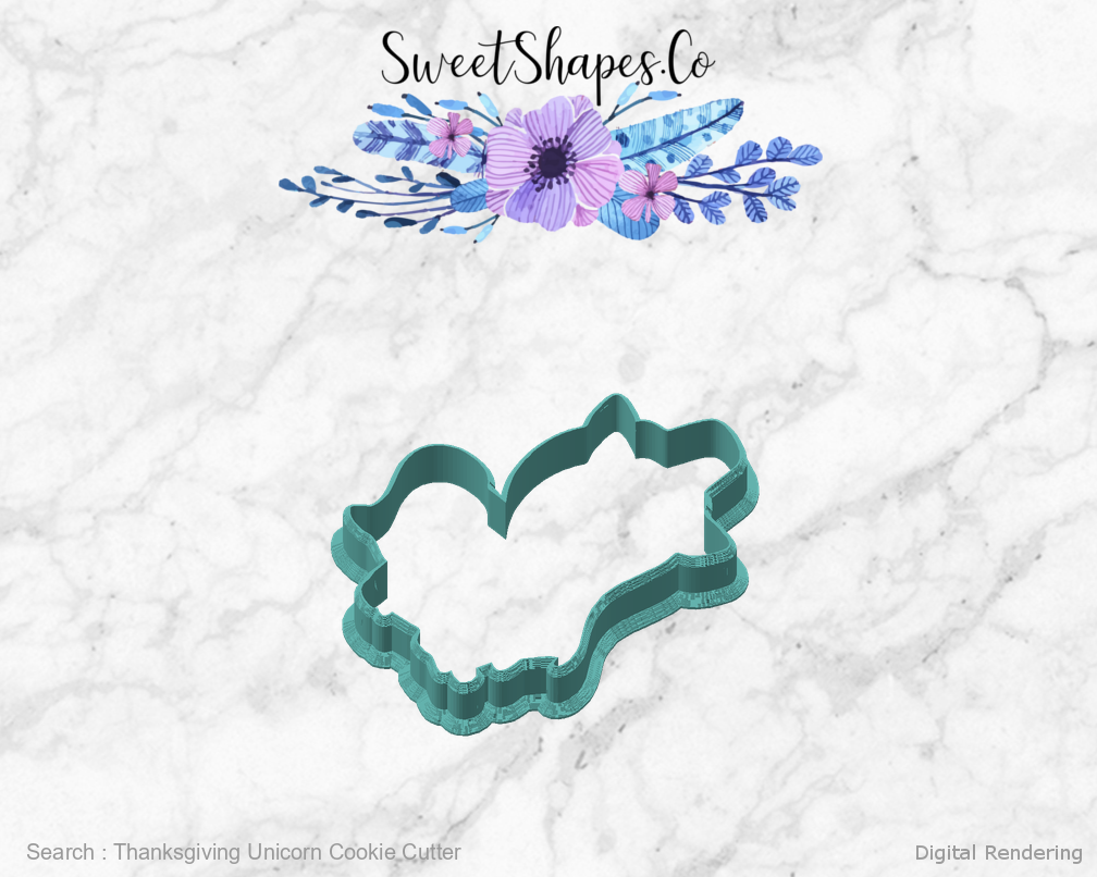 Thanksgiving Unicorn Cookie Cutter — angled front view