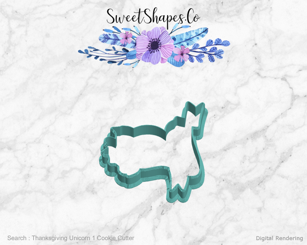 Thanksgiving Unicorn 1 Cookie Cutter — left view