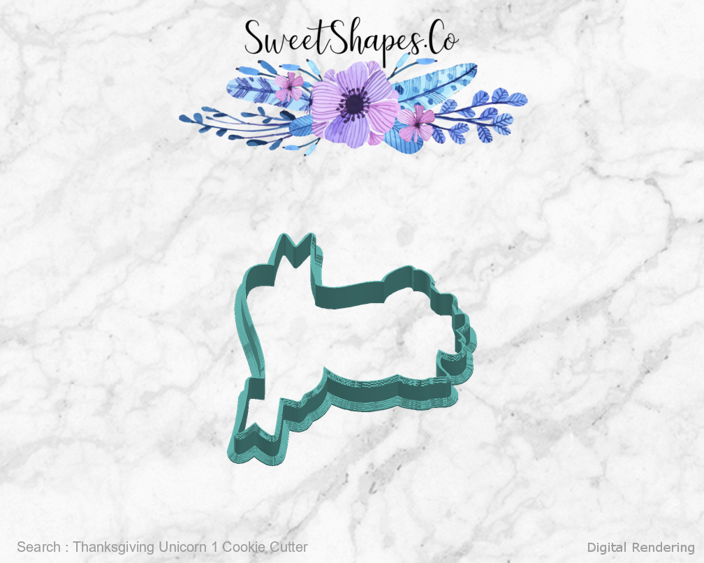 Thanksgiving Unicorn 1 Cookie Cutter — right view